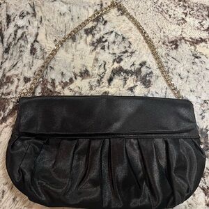 LOFT Black Satin Clutch with Chain Strap